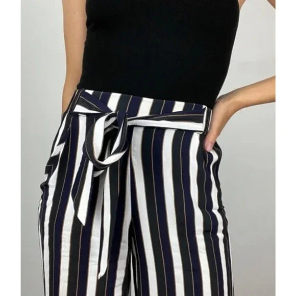 Aritzia Wilfred S Faun $178 Striped Gaucho Wide Leg Pants High Rise Crop Blue - Picture 8 of 15